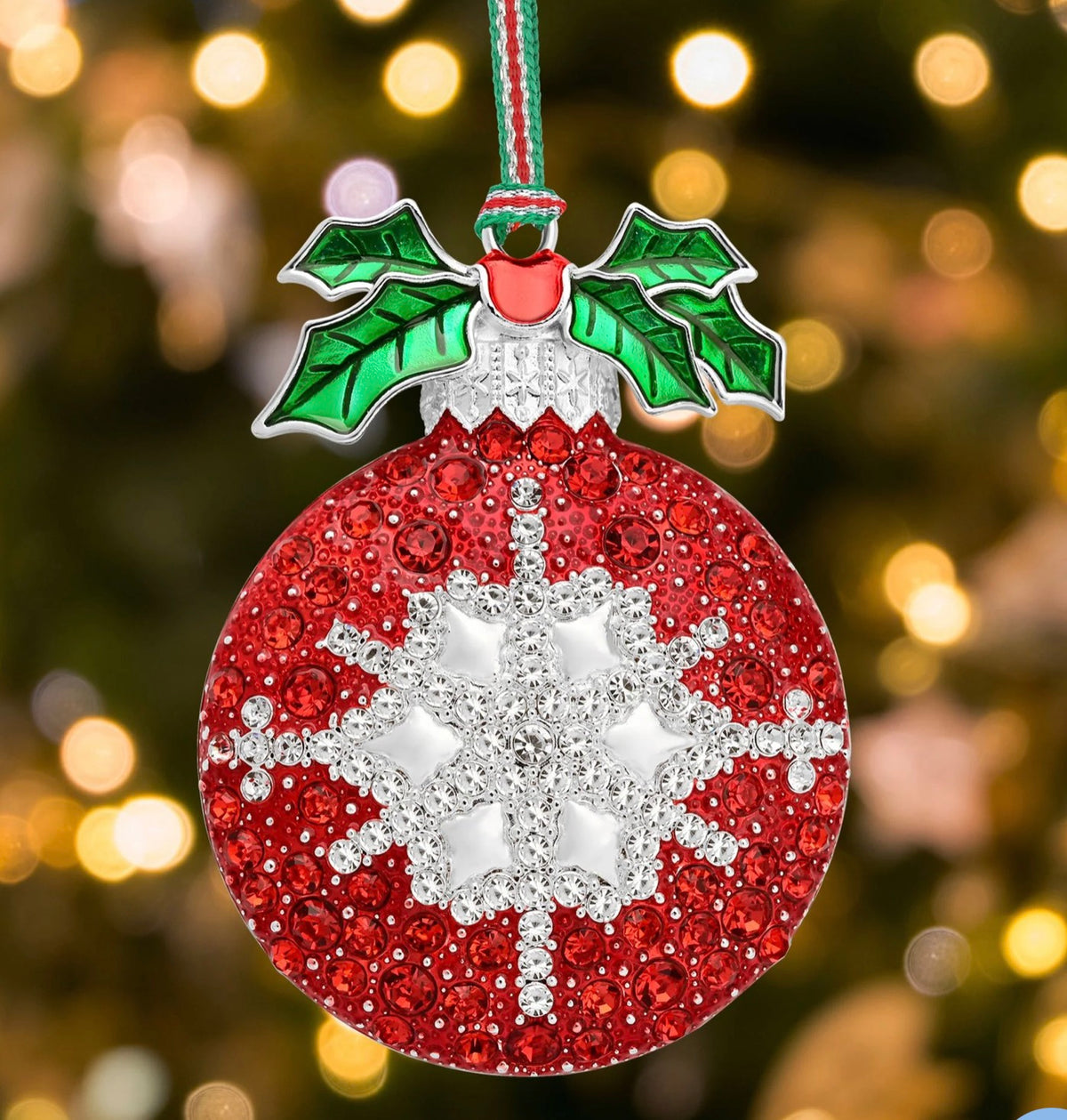 Newbridge Silverware Clear & Red Stone Bauble Christmas Tree Decoration