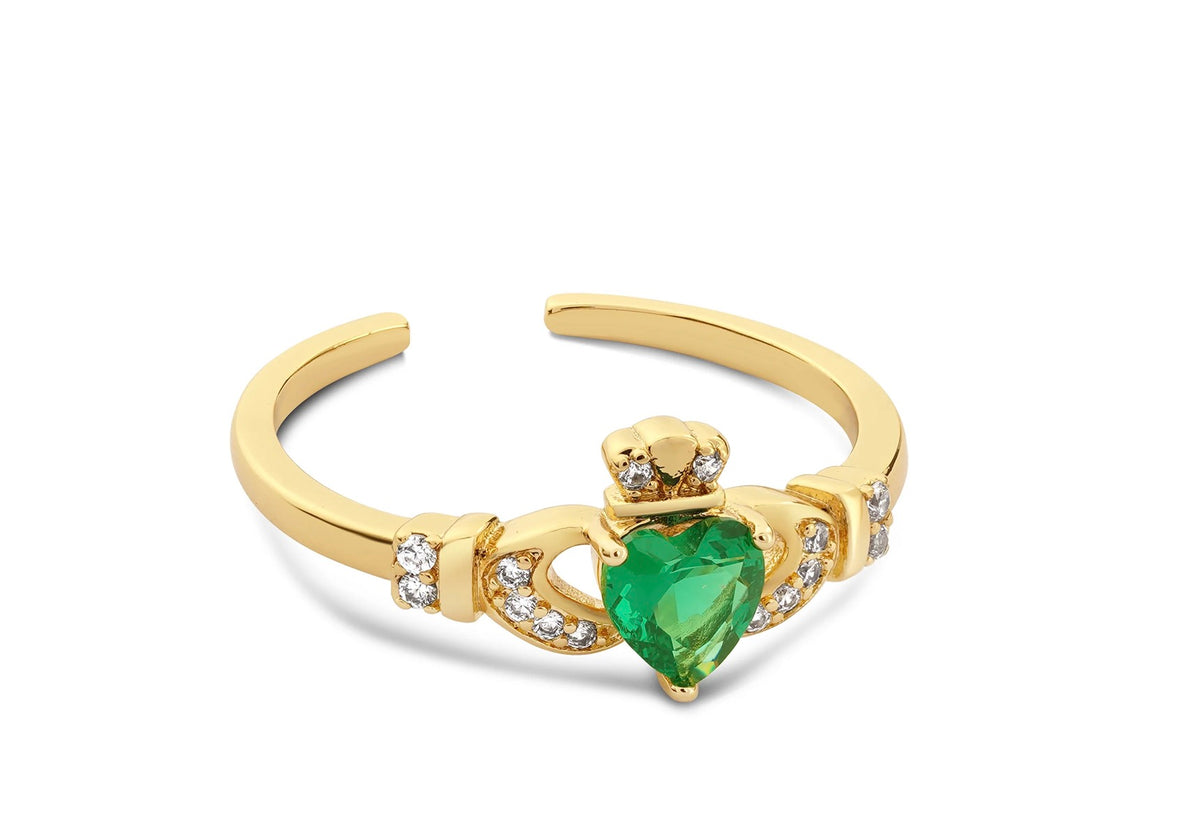 Newbridge Silverware Gold Plated Emerald Green Claddagh Ring