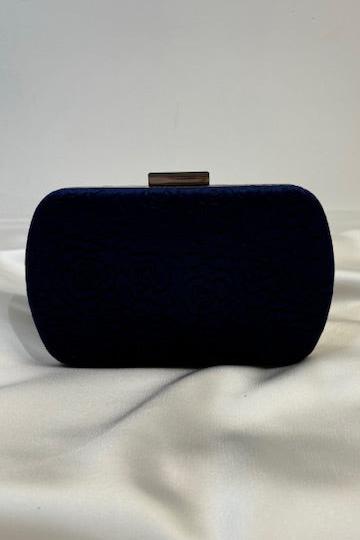 Royal blue velvet clutch with floral jacquard pattern