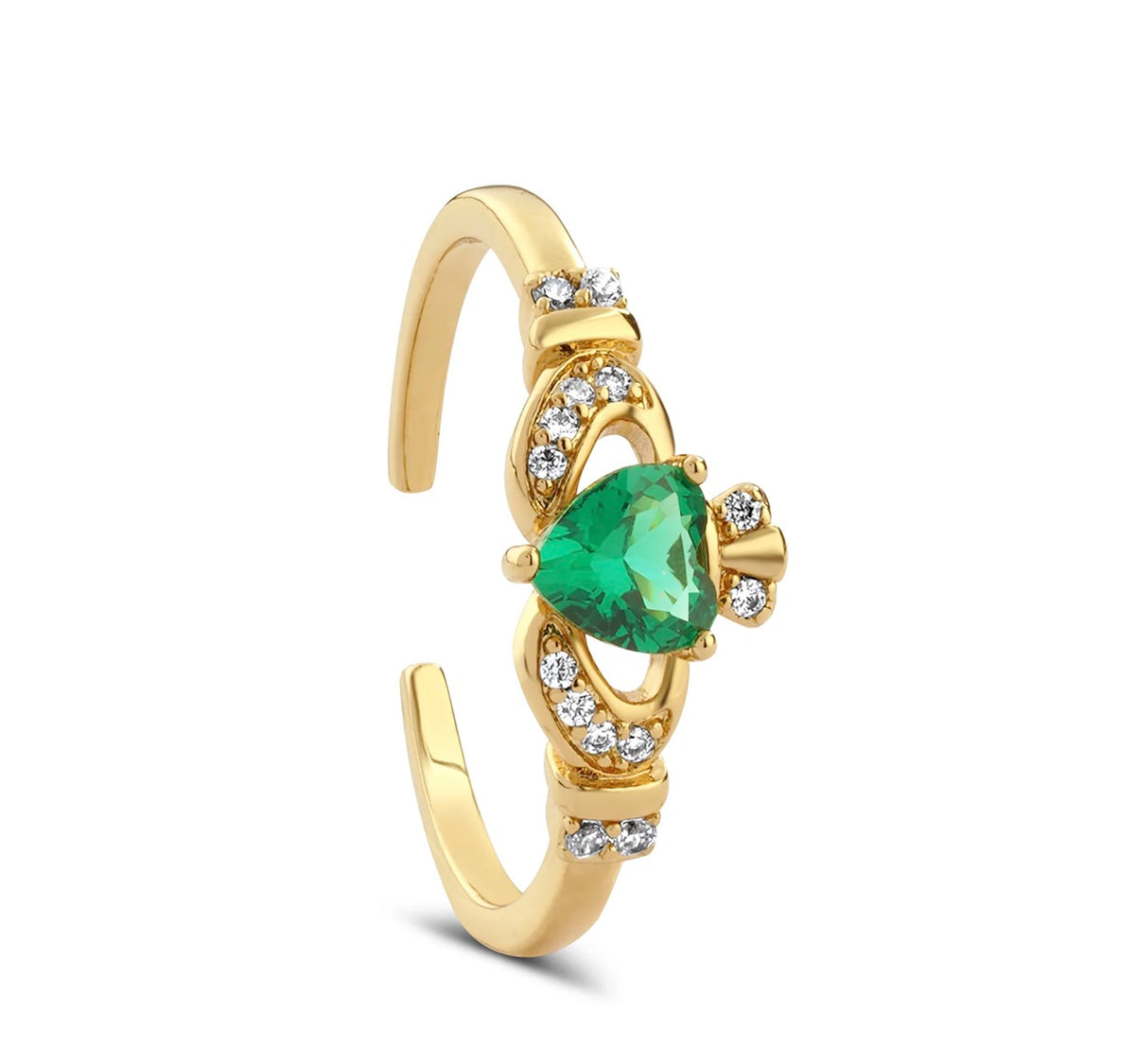 Newbridge Silverware Gold Plated Emerald Green Claddagh Ring