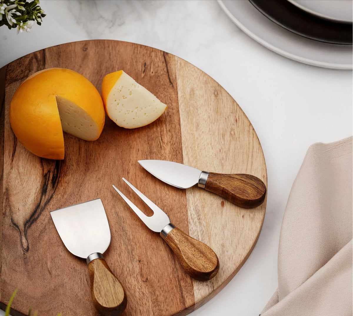 Newbridge Silverware Stainless Steel Cheese Set with Wooden Handle