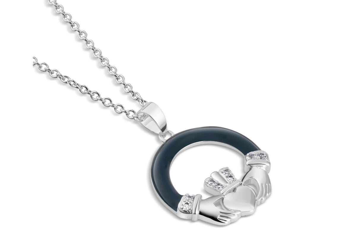 Newbridge Silverware Silver Plated Emerald Claddagh Pendant/Necklace