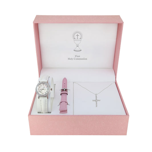 Communion Watch With Interchangeable Straps & Cross Necklace