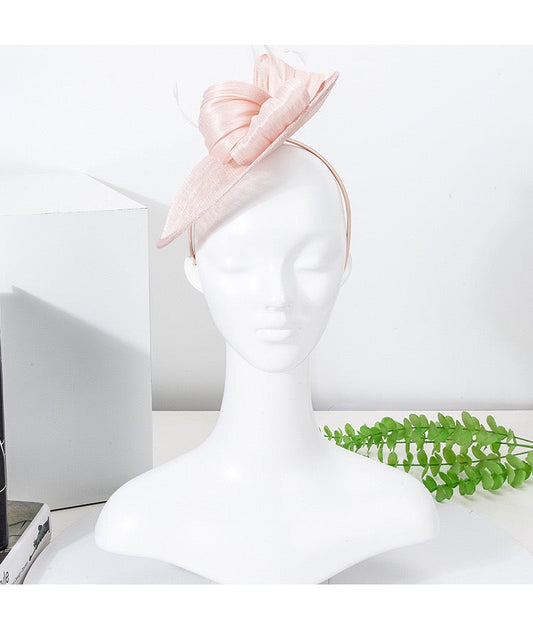Blush Feather & Bow Detail Fascinator/Headband~D13