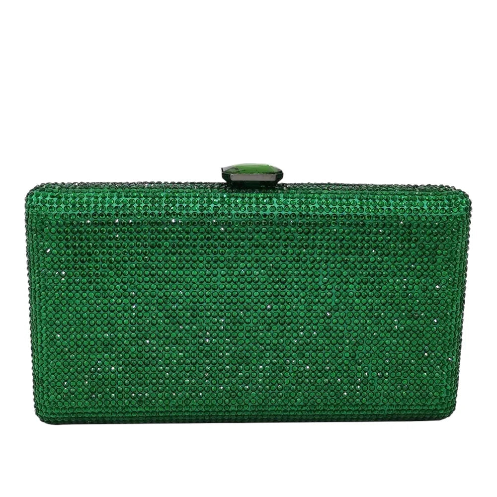 Green Shimmer Clutch Bag With Gold Clasp