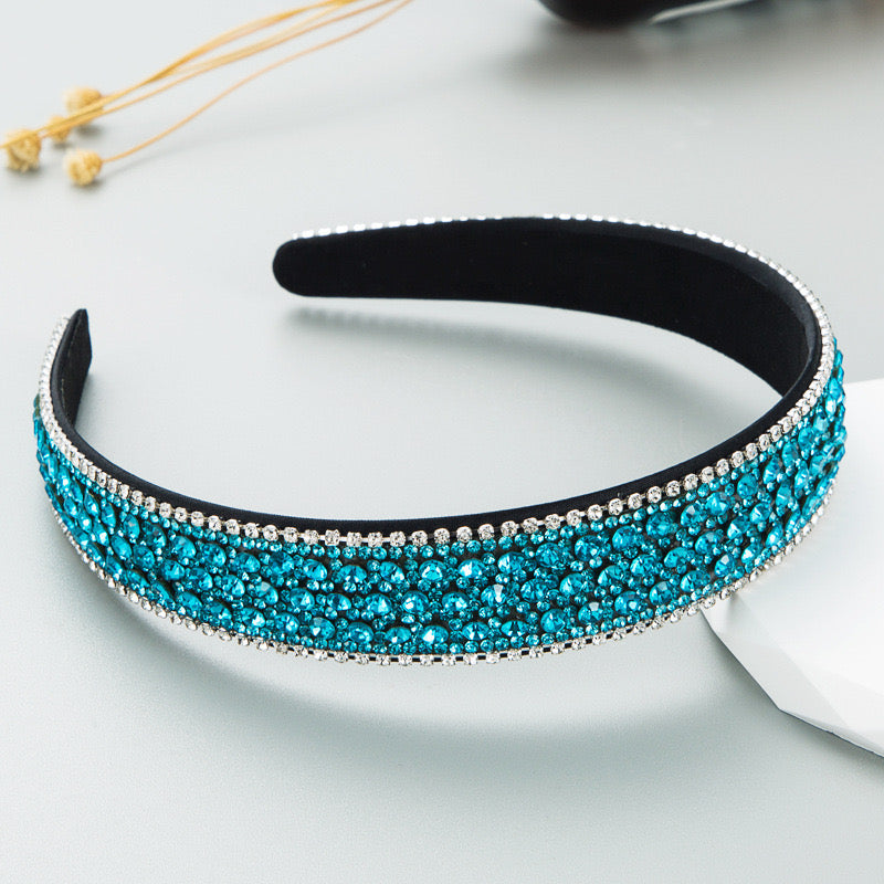 Teal Hairband With Teal Crystals & Silver Edging