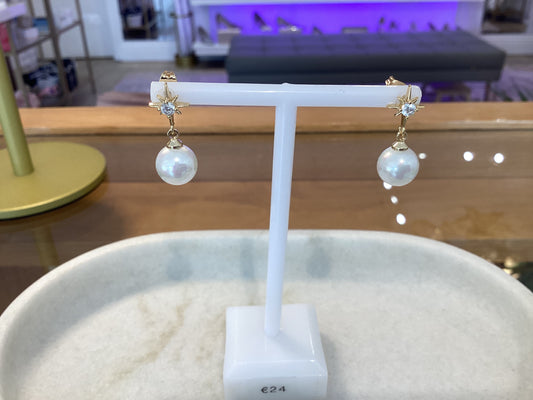Pearl & Gold Star Earrings