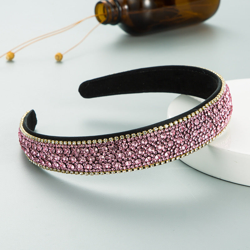 Hairband With Pink Crystals & Silver Edging