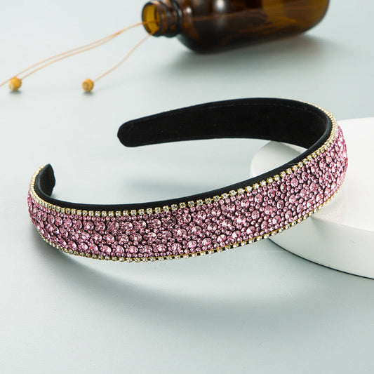 Hairband With Pink Crystals & Silver Edging