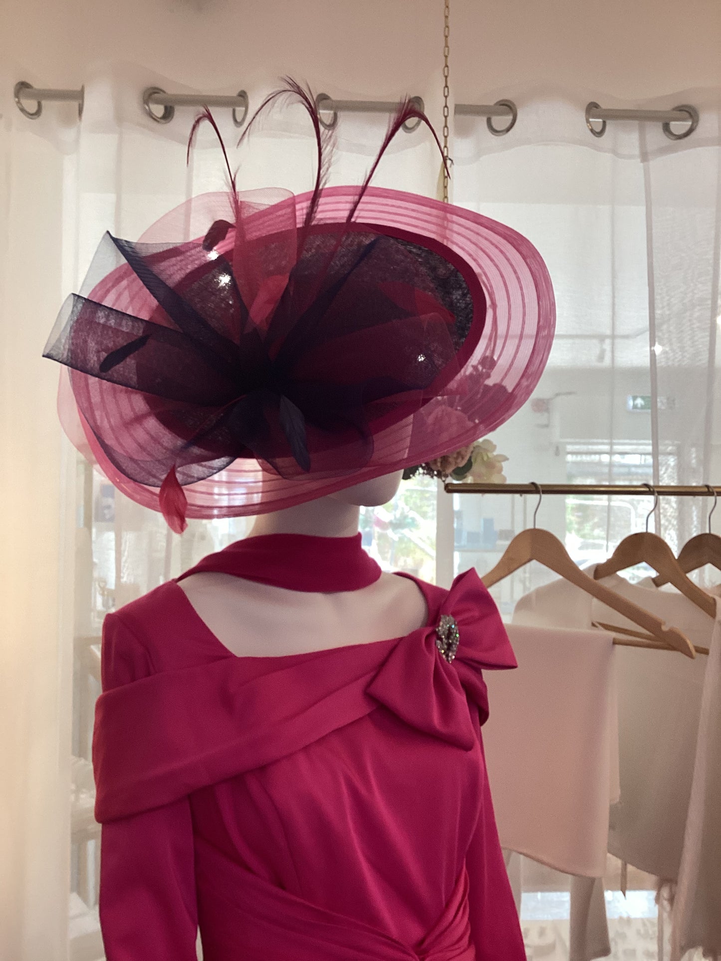 Navy and Fuschia Headpiece with Feathers