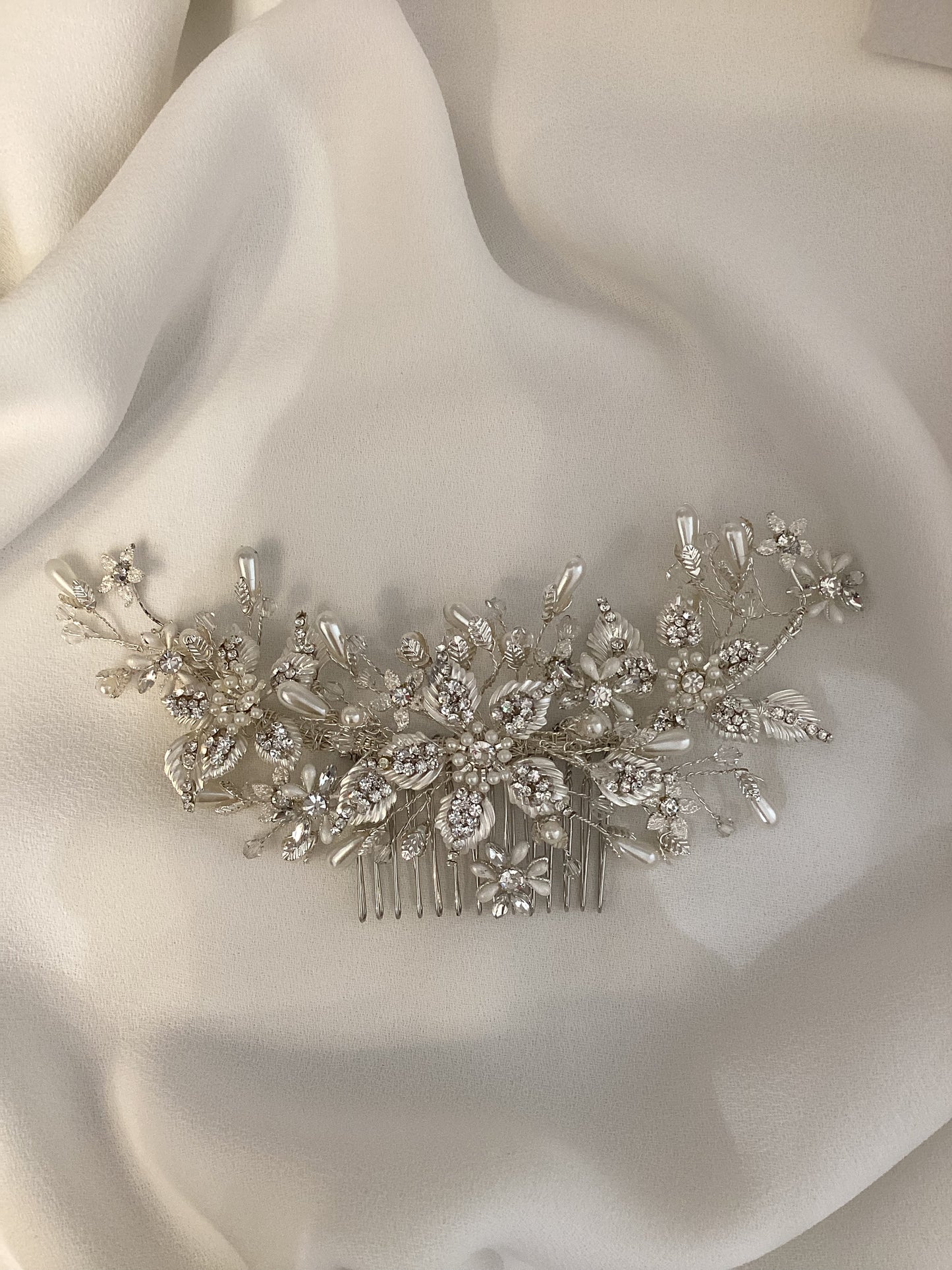 DBC Crystal & Pearl Silver Hair Comb
