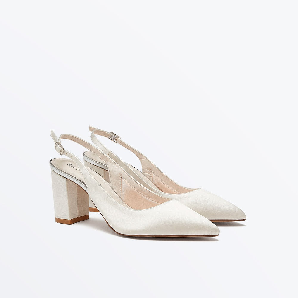 Rainbow Club Faith - Ivory Wide Fitting Wedding Slingbacks Block Heel Shoes