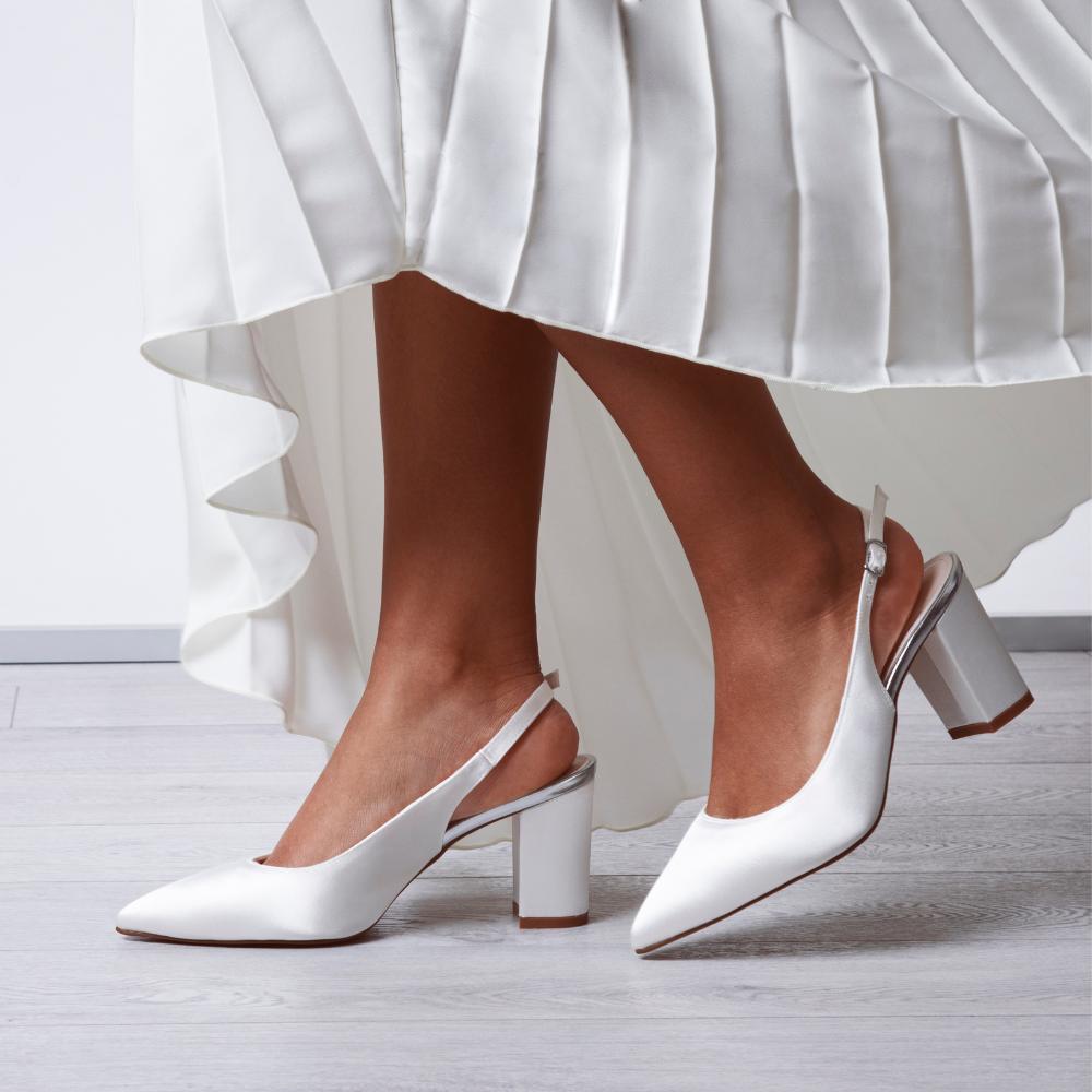 Rainbow Club Faith - Ivory Wide Fitting Wedding Slingbacks Block Heel Shoes