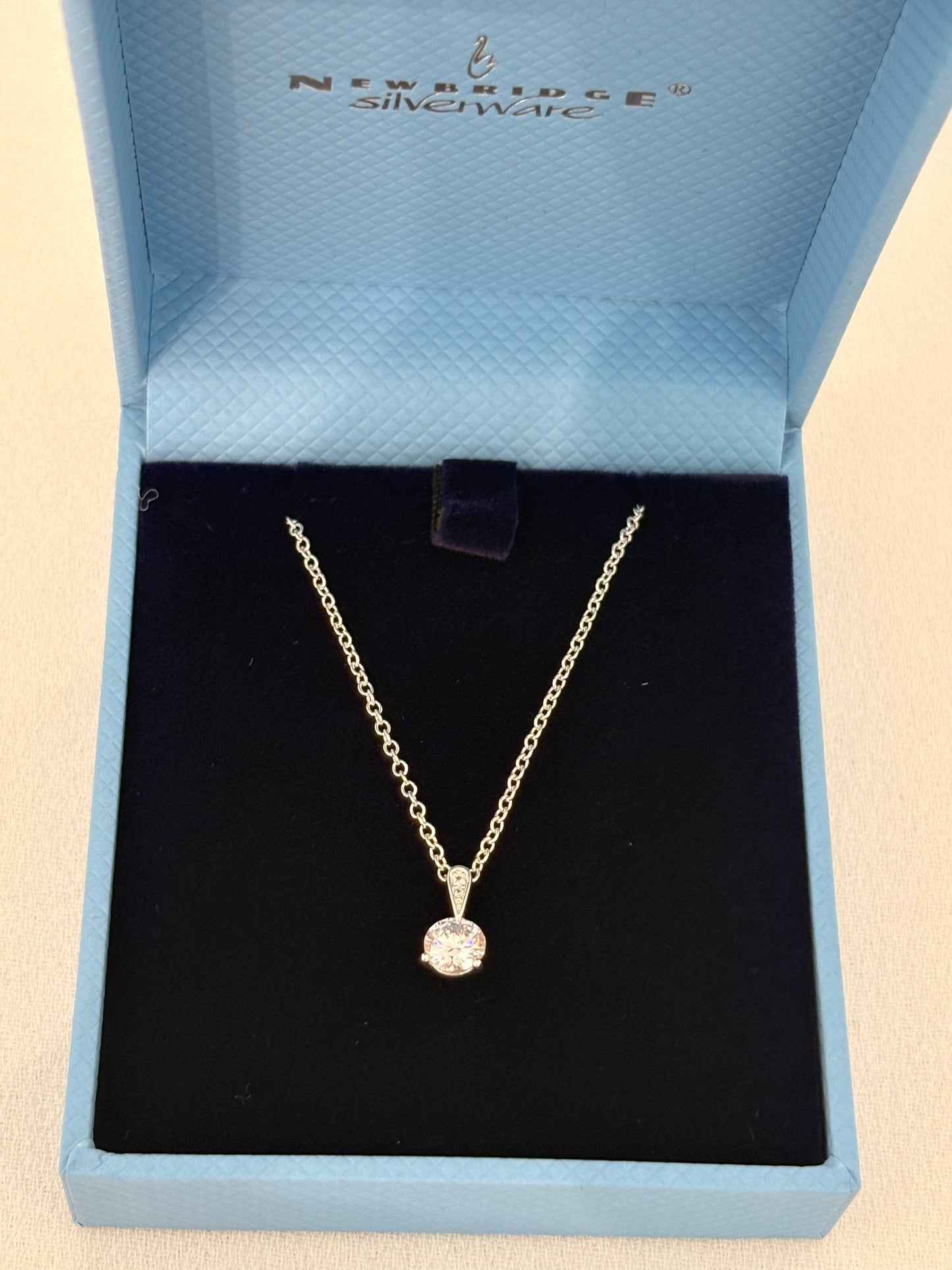Newbridge Silverware Silver Plated Solitaire Cubic Zirconia Pendant/Necklace