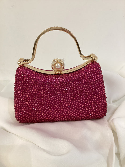 Diamante Fuchsia Handbag With Gold Trim