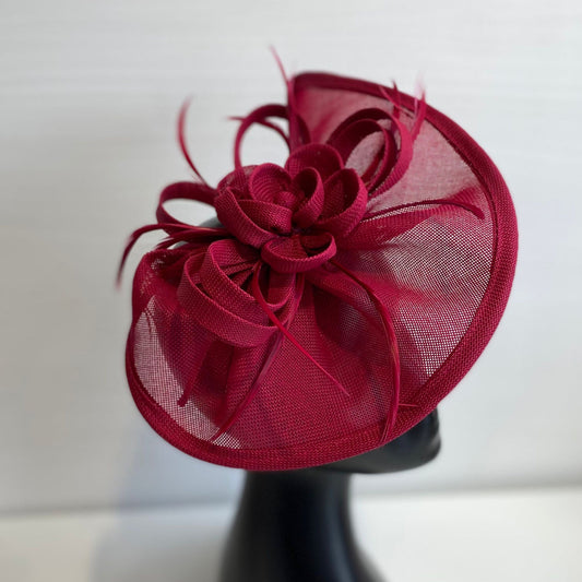Raspberry Headpiece With Flower & Feather Detail