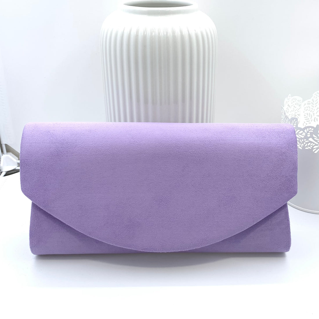 Lilac Suede Envelope Style Clutch Bag