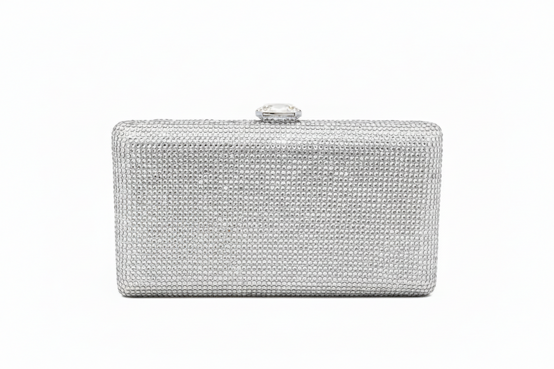 Silver Clutch Bag With Silver Crystal Clasp