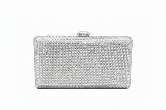 Silver Clutch Bag With Silver Crystal Clasp
