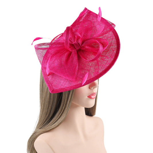 Fuchsia Fascinator/Headpiece With Bow & Feather Detail~D35