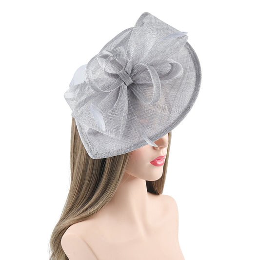 Silver Fascinator/Headpiece With Bow & Feather Detail~D35