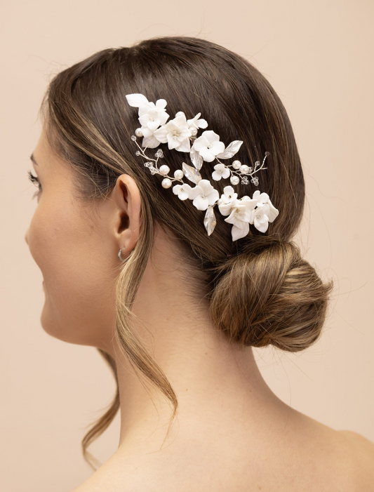 Perfect Bridal Ceramic Flower Combs~One Pair