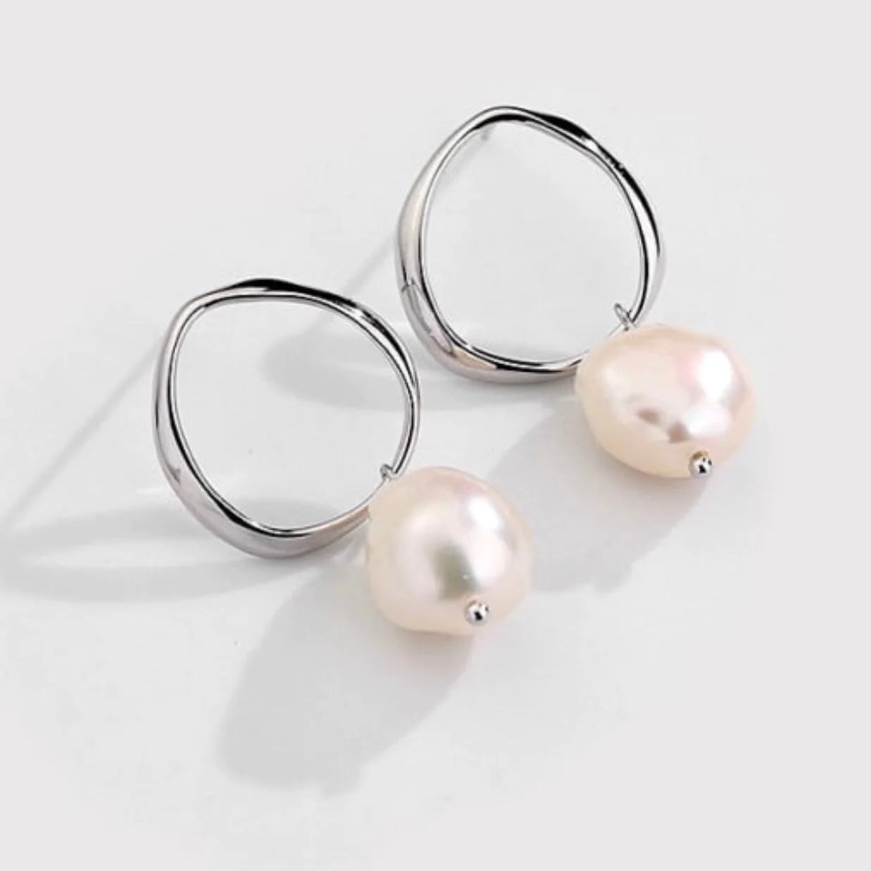 Azure Geometric Minimalist Pearl Drop Silver Earrings