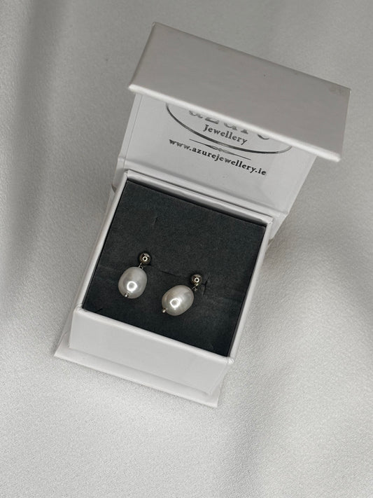 Azure Freshwater Pearl  Silver Earrings