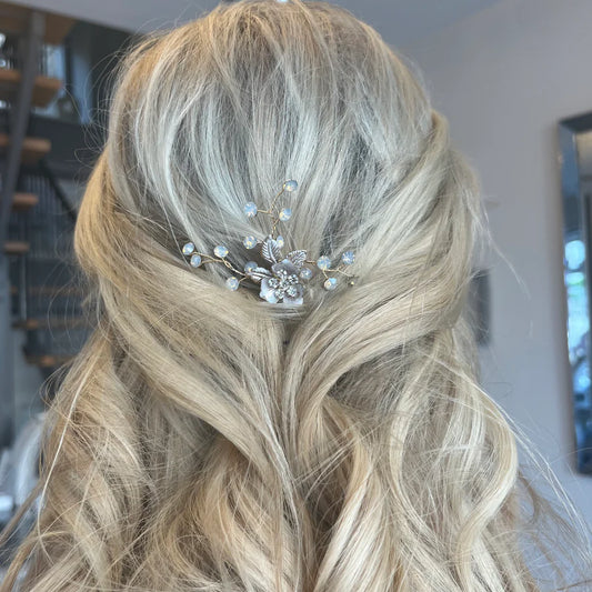 Azure Gold Flower Spray Pin Headpiece