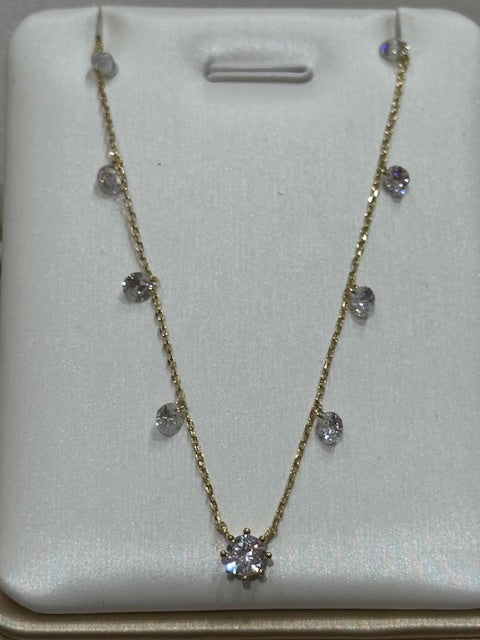 Necklace with Diamond and Clear Crystals, in Gold or Silver