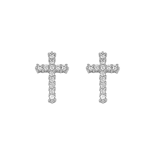Silver CZ cross earrings