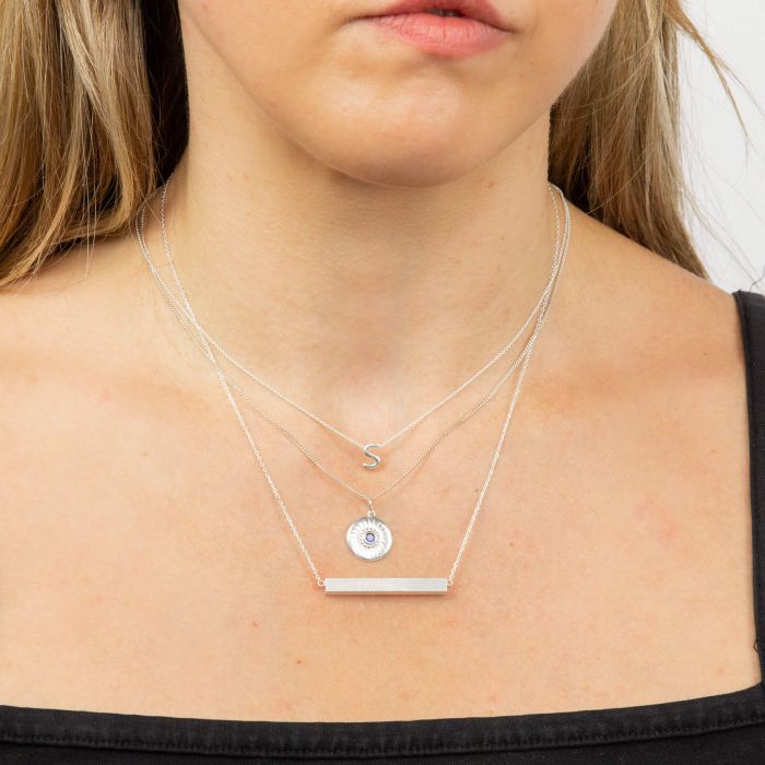 GKO Sterling Silver Engravable Satin finish Bar and Chain