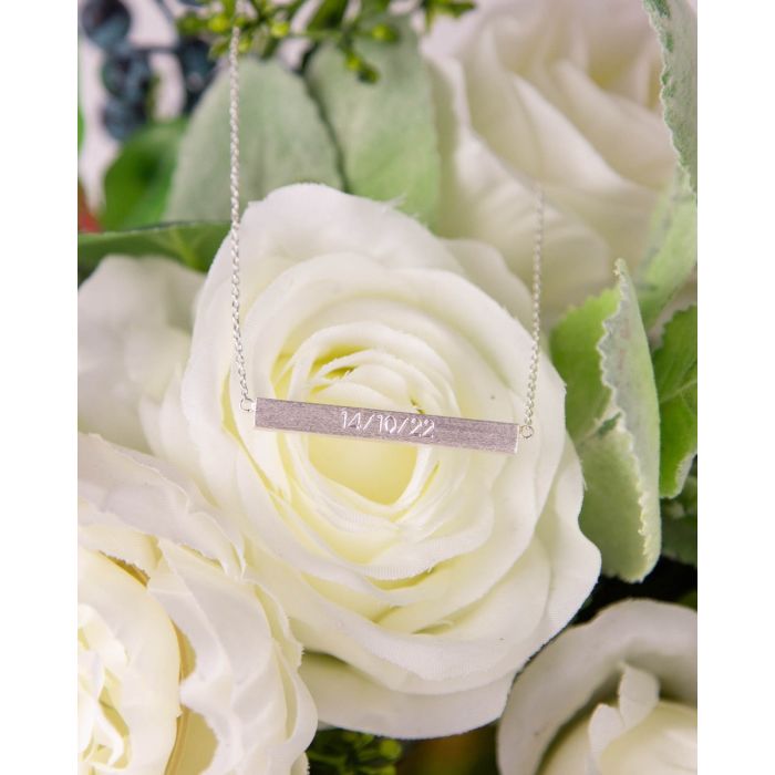 GKO Sterling Silver Engravable Satin finish Bar and Chain