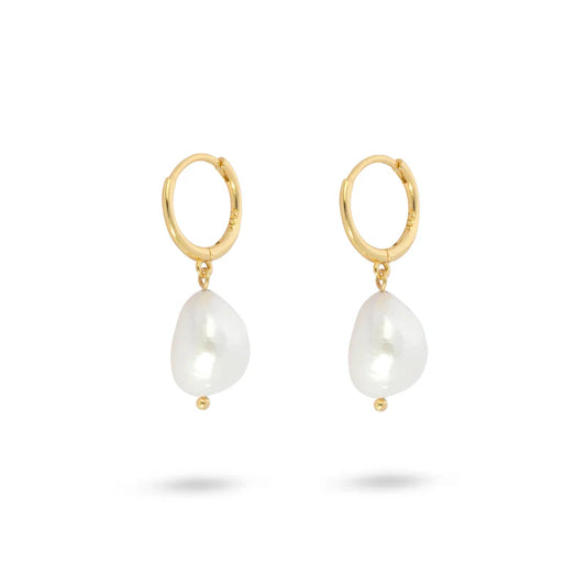 GT Pearl Drop Gold Huggie Hoops