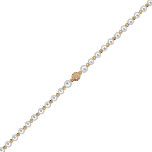 EV-Pearl & Gold Beaded Bracelet With Ext Chain