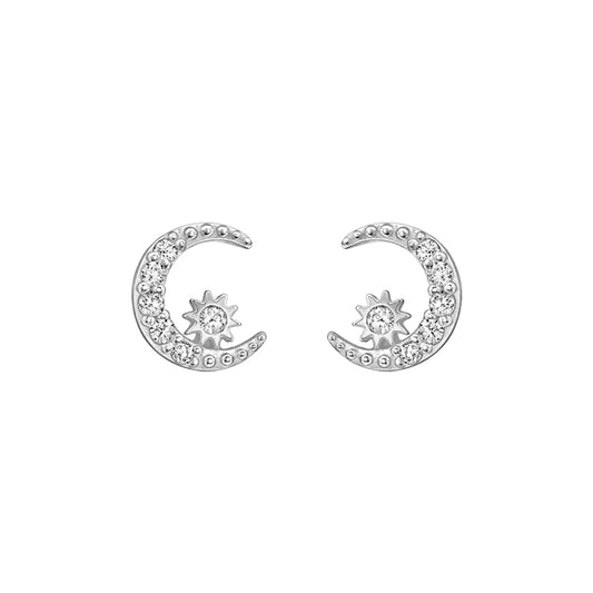 EV-Childs Moon & Star Silver Stud Earrings