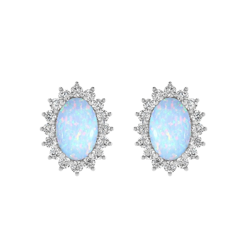 EV-Flower Opal Stud Silver Earrings With CZ Flower Design