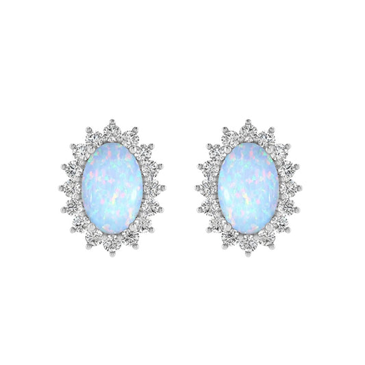 EV-Flower Opal Stud Silver Earrings With CZ Flower Design