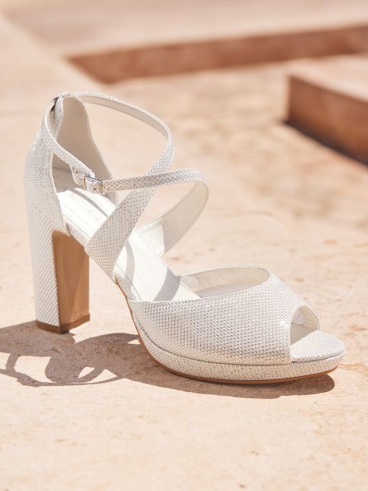 Avalia Cindy Pearl Glitter Silver Platform Shoes