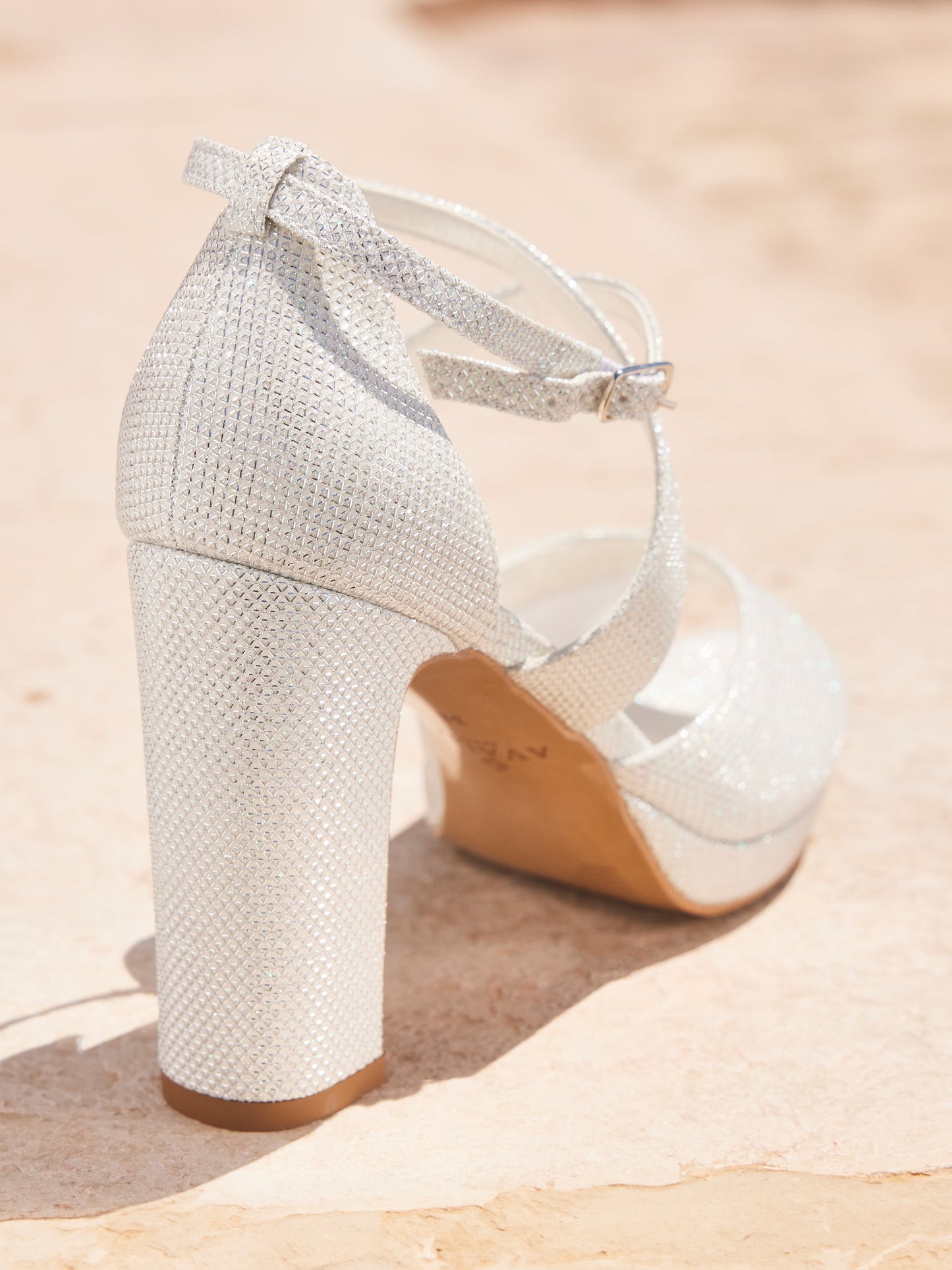 Avalia Cindy Pearl Glitter Silver Platform Shoes