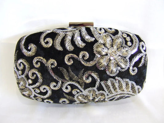Black Velvet Sequin Clutch Bag
