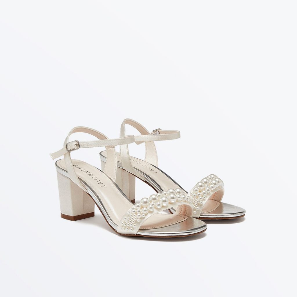 Rainbow Club Clara Ivory Satin Pearl Mid Heel WF Bridal Shoes