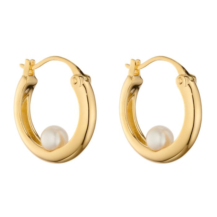 GKO Gold Encased Freshwater Pearl Hoop Earrings