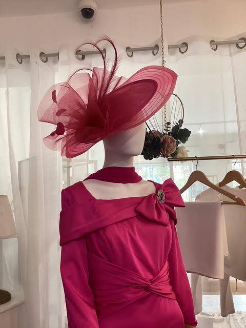Fuschia Headpiece With Feathers