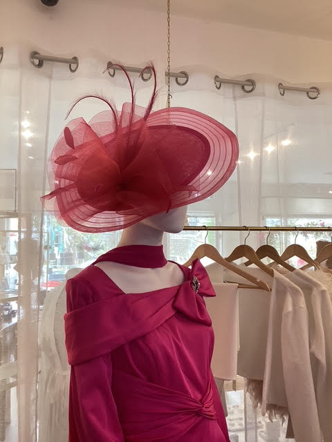 Fuschia Headpiece With Feathers