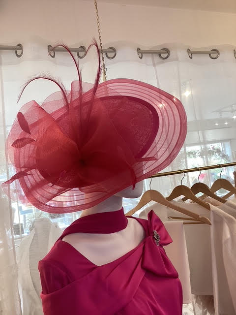 Fuschia Headpiece With Feathers