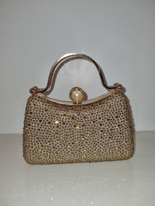 Diamante Bag In Gold With Gold Trim