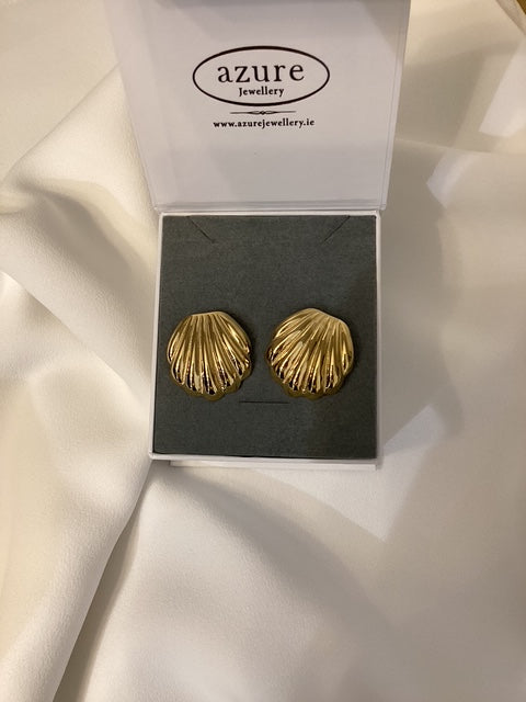 Azure Gold Statement Scallop Stud Earrings