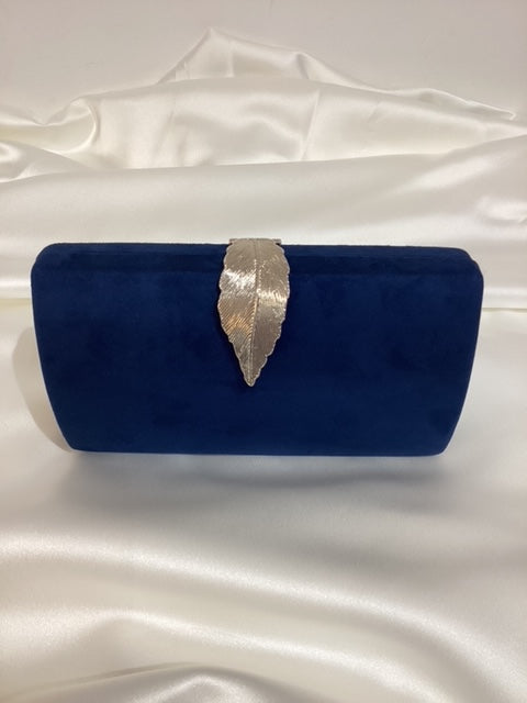 Navy Clutch with Silver Feather Clasp