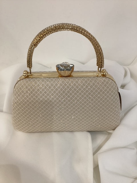 Light Gold Handbag With Crisscross Design  & Gold Trim
